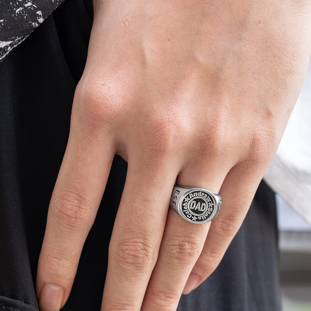 Custom 925 Sterling Silver/Brass Personalized Round & Square Dad Rings - Engraved Year Name Signet Rings for Men - Perfect Father's Day, Birthday Gifts for Dad & Grandpa - Ideal for Weddings, Anniversaries & Special Occasions