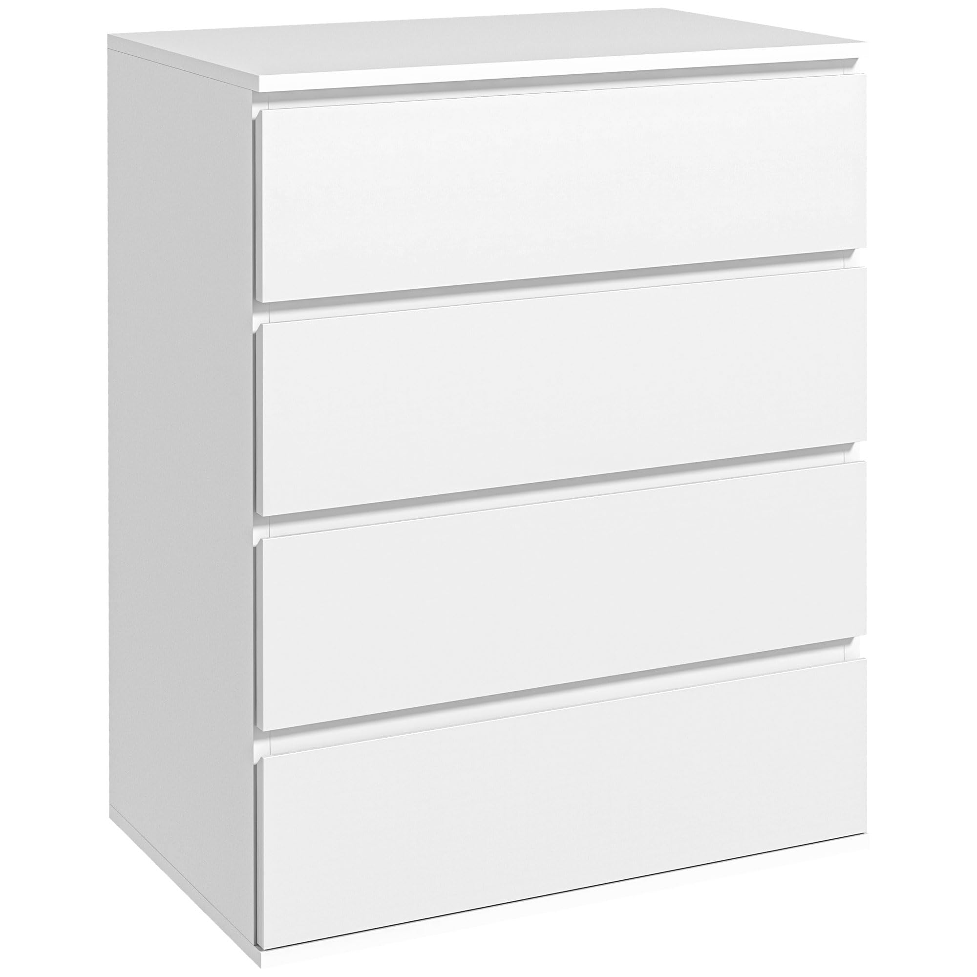 HOMCOM 4-Drawer Dresser for Bedroom, White Wooden Chest of Drawers with Metal Slides & Grooved Handles, 60x40x80 cm - Perfect for Bedroom Storage & Organization