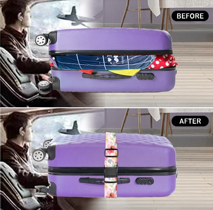 Adjustable Heavy Duty Luggage Straps for Suitcases - Quick-Release Buckle Travel Belt Accessories with Watercolor Red Flowers Design - Perfect for Air Travel, Vacation & Business Trips