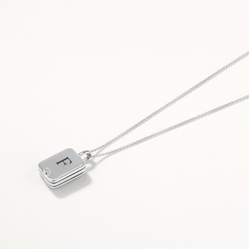 Personalized Engravable Silver Rectangle Flip Locket Necklace - Perfect for Anniversary Gifts, Valentine's Day & Keepsake Jewelry