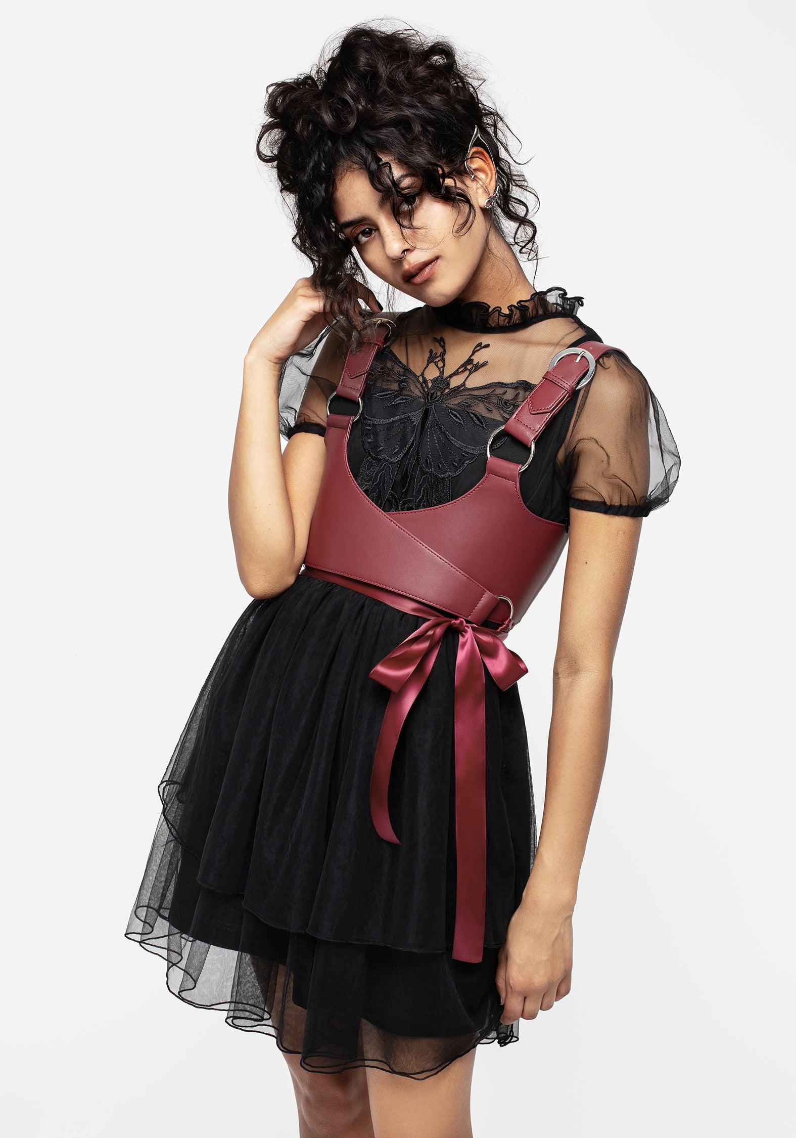 Elegant Butterfly Applique Frill Neck Tulle Mini Dress for Women - Perfect for Parties, Weddings & Special Occasions