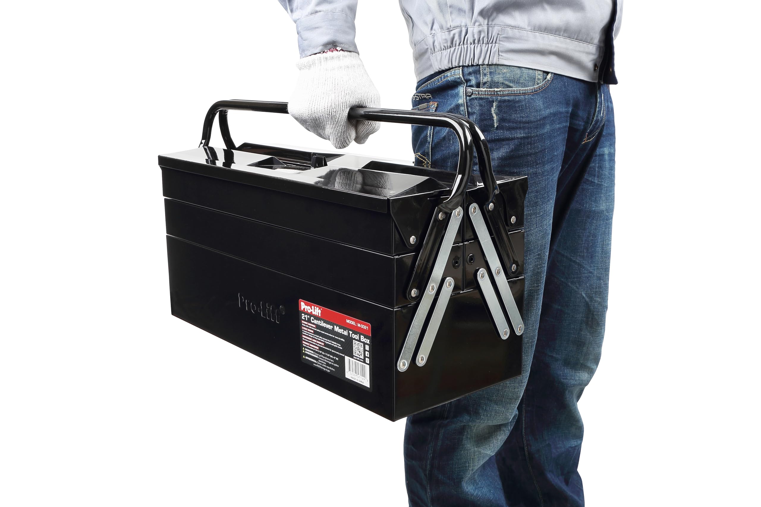 Pro-Lift 21-inch 5-Tray Heavy Duty Steel Tool Box with Cantilever Design & Metal Latch - Portable Tool Storage Organizer with Handle for Mechanics, DIY Projects & Workshop Organization