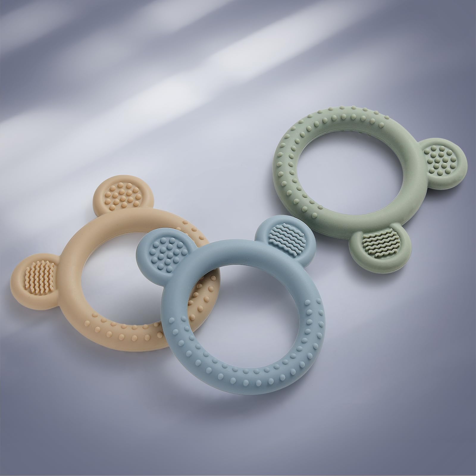 3 Pack Baby Teething Toys for Infants 3-12 Months | BPA-Free Silicone Teethers for Soothing Sore Gums | Easy-Grip Design for Newborns & Toddlers | Perfect for Daycare, Travel & On-the-Go Relief
