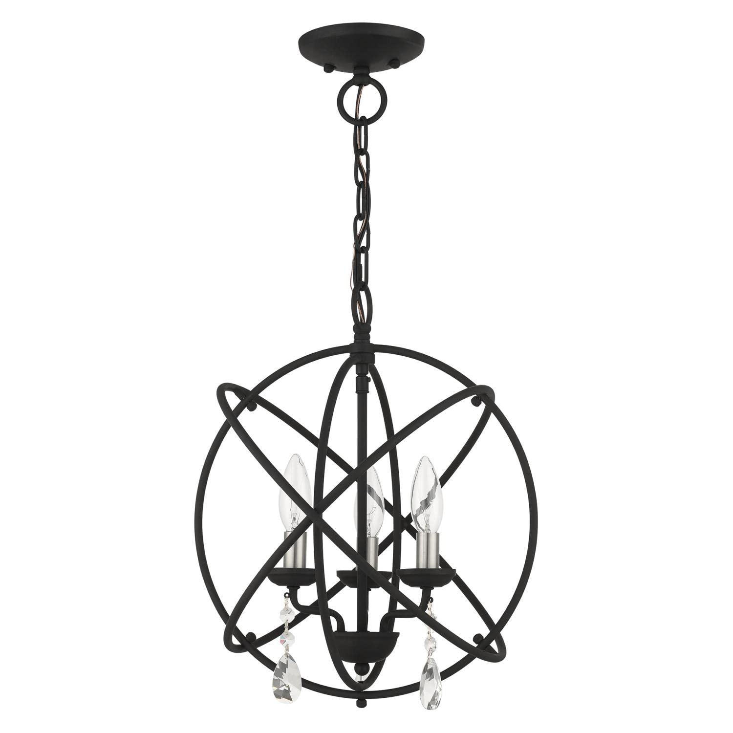 Livex Lighting Aria Convertible Pendant Chandelier/Semi-Flush Mount Light Fixture - Black with Satin Nickel Candles for Dining Room, Bedroom or Entryway Lighting