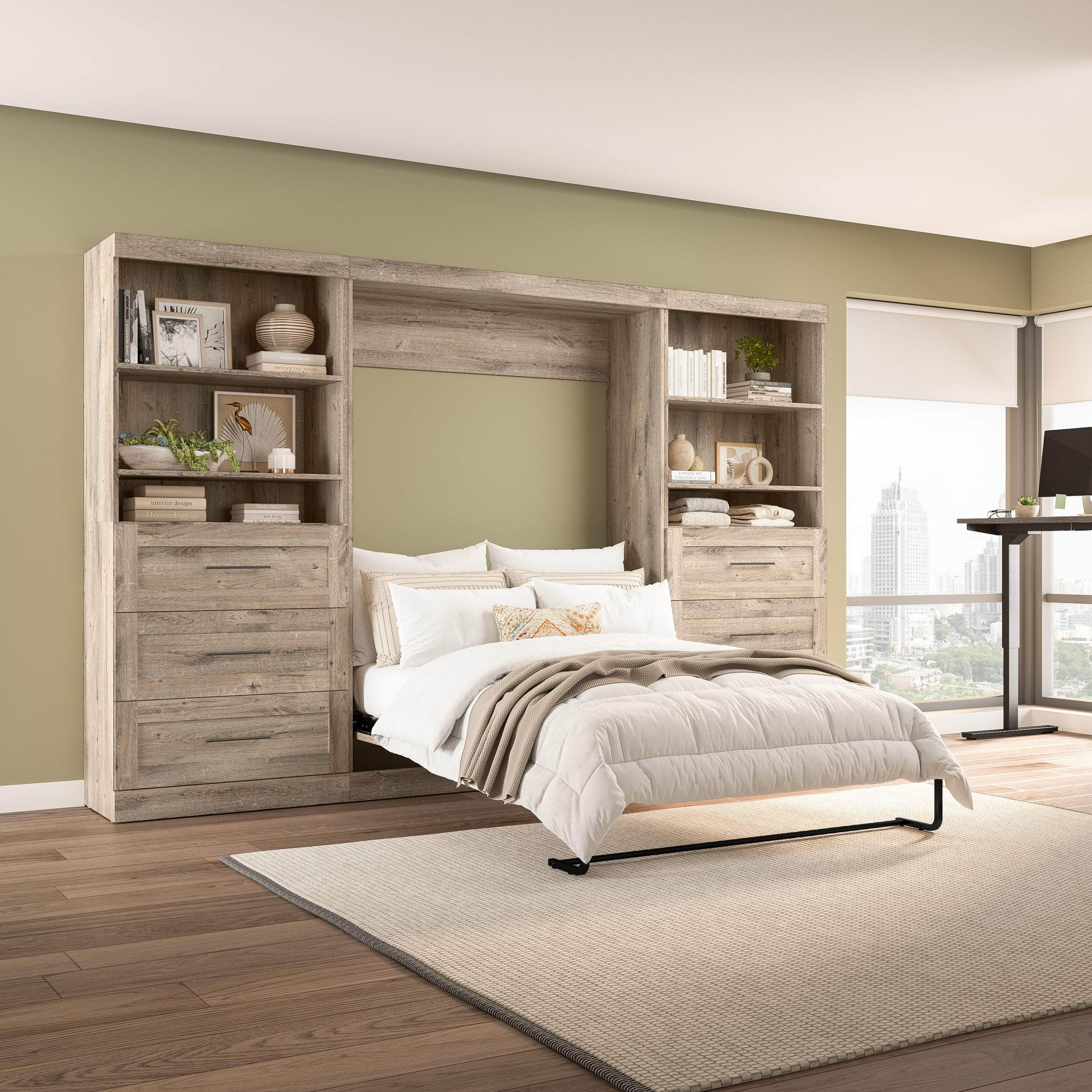 Pur Full Murphy Wall Bed with 2 Storage Units & Drawers (131