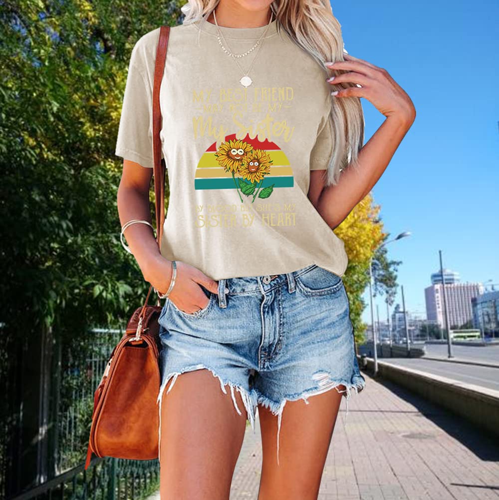 Funny Sunflower Rainbow Graphic Tees for Women - My Best Friend My Sister Summer Aesthetic Tops - Perfect for Casual Outings, Beach Days, and Sister Bonding Moments