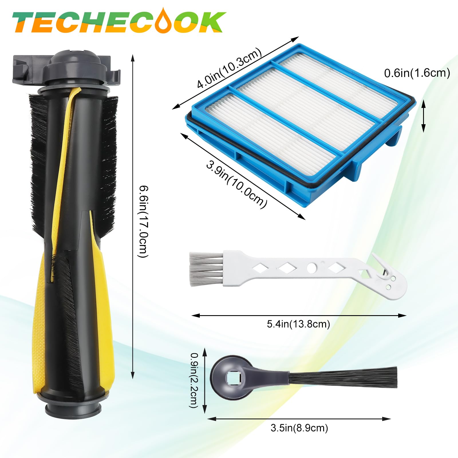 Techecook Shark IQ Robot Vacuum Replacement Parts Kit - 6 Side Brushes, 3 HEPA Filters, 1 Main Roller Brush & Cleaning Tool for Shark R101AE RV1001AE Models - Perfect for Home Cleaning Maintenance