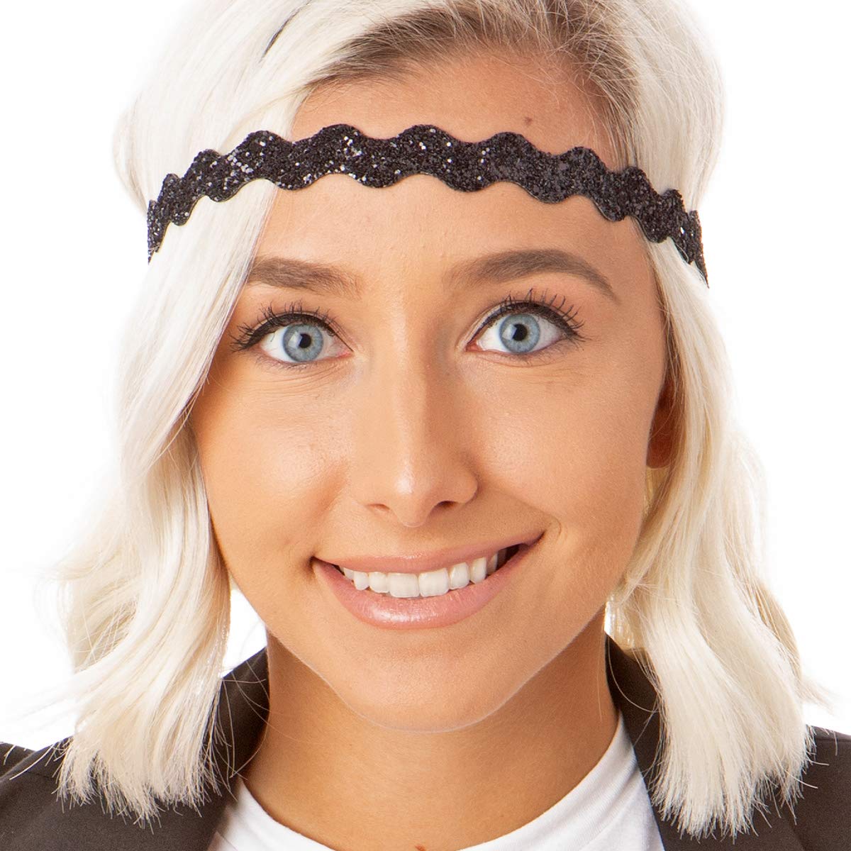 Hipsy Adjustable Non-Slip Wave Bling Glitter Headbands for Women, Girls & Teens - 2 Pack (Black & Purple) - Perfect for Sports, Workouts, Yoga & Fashion Accessories
