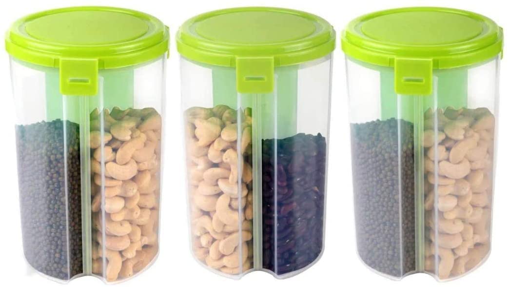 3-Piece Divided Food Storage Containers Set - Airtight Transparent BPA-Free Plastic Bins for Cereal, Snacks, Pantry Organization | Perfect for Kitchen, Office & Meal Prep