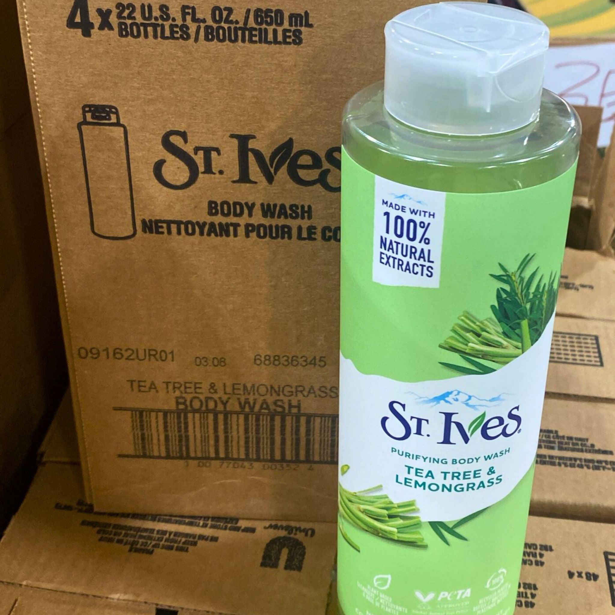 ST. Ives Purifying Body Wash with Tea Tree & Lemongrass - Plant-Based Cleanser for Acne-Prone Skin - 22 oz (48-Pack Bulk) - Ideal for Gym, Post-Workout & Daily Shower Routine