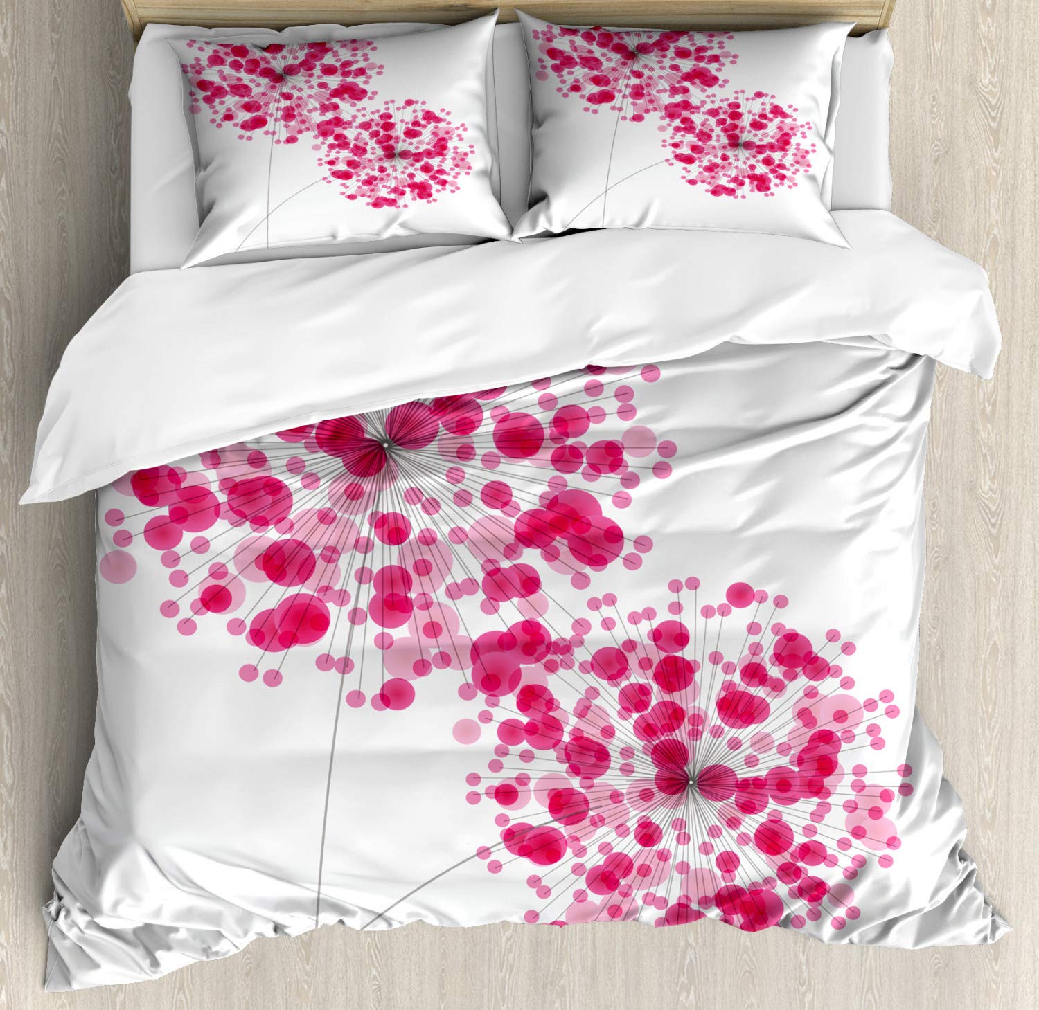 Ambesonne Pink Duvet Cover Set - Modern Dandelion Floral Design 3-Piece California King Bedding with 2 Pillow Shams | Soft Pearl Pink Botanical Theme for Master Bedroom, Guest Room & Romantic Decor