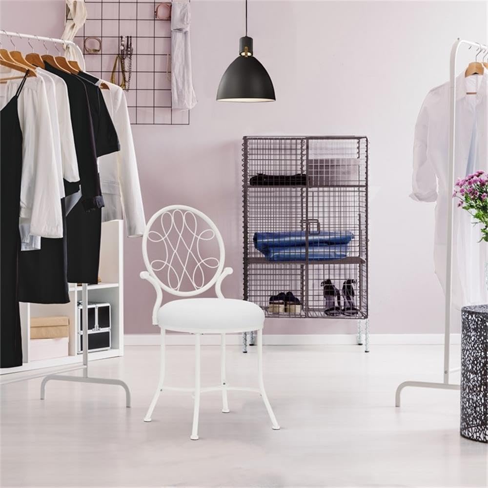Hillsdale O'Malley White Metal Vanity Stool for Makeup Room, Bathroom & Dressing Table - Perfect for Sitting While Applying Makeup or Getting Ready