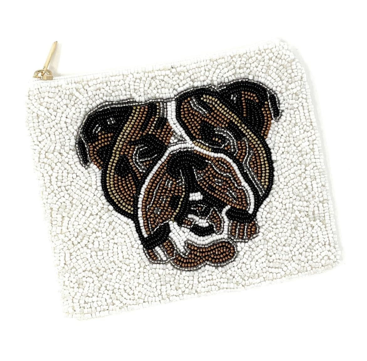 Bulldog Beaded Coin Purse - Small Beaded Wallet for Women - Cute Animal Design Zipper Pouch - Perfect Birthday Gift & Everyday Use for Cash, Cards, and Coins