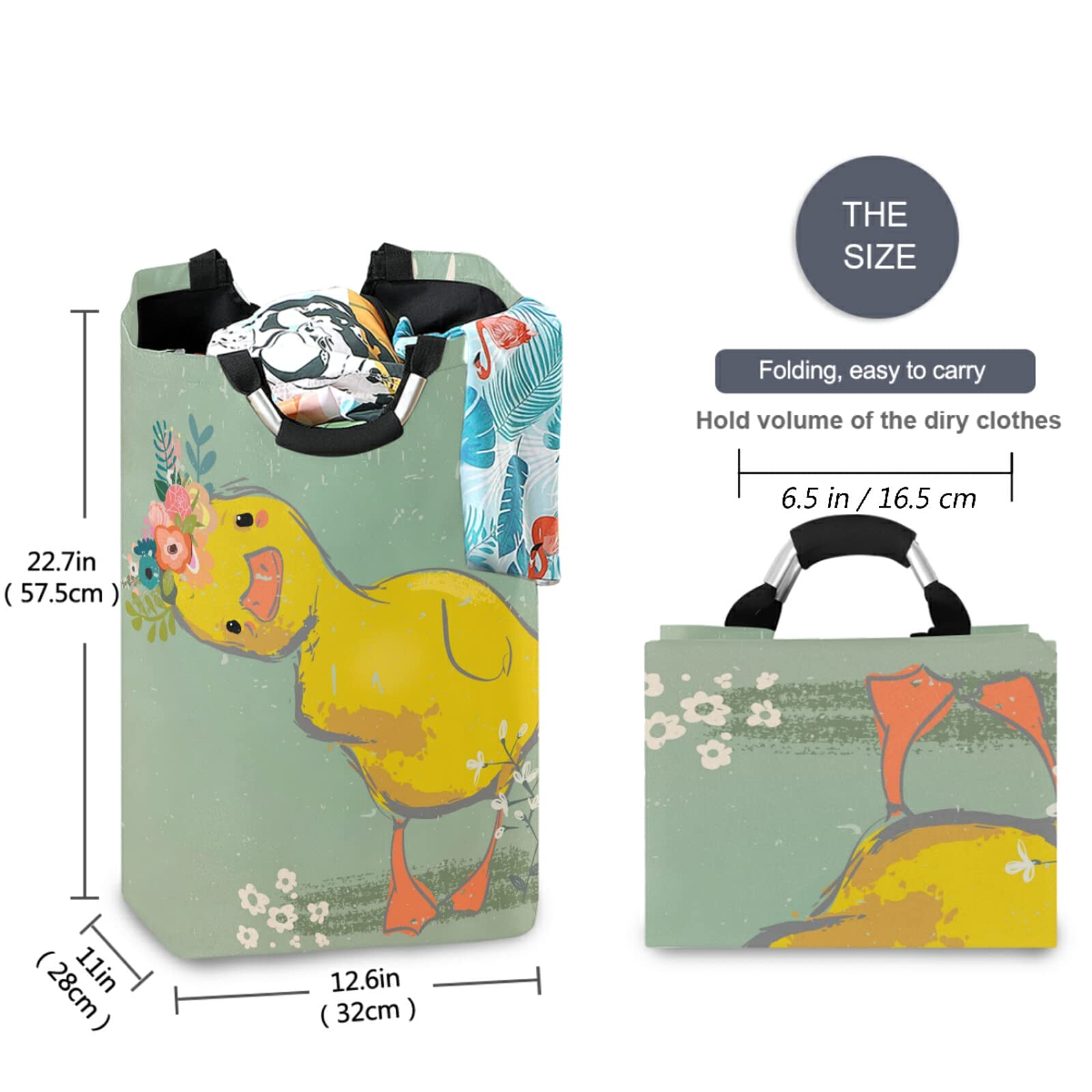 Visesunny Large Laundry Hamper Basket - Water-Resistant Oxford Cloth Storage Organizer with Cute Duck & Wreath Design for Bedroom, Bathroom, Dorm, Kids Room - Perfect for Clothes, Toys & Home Organization