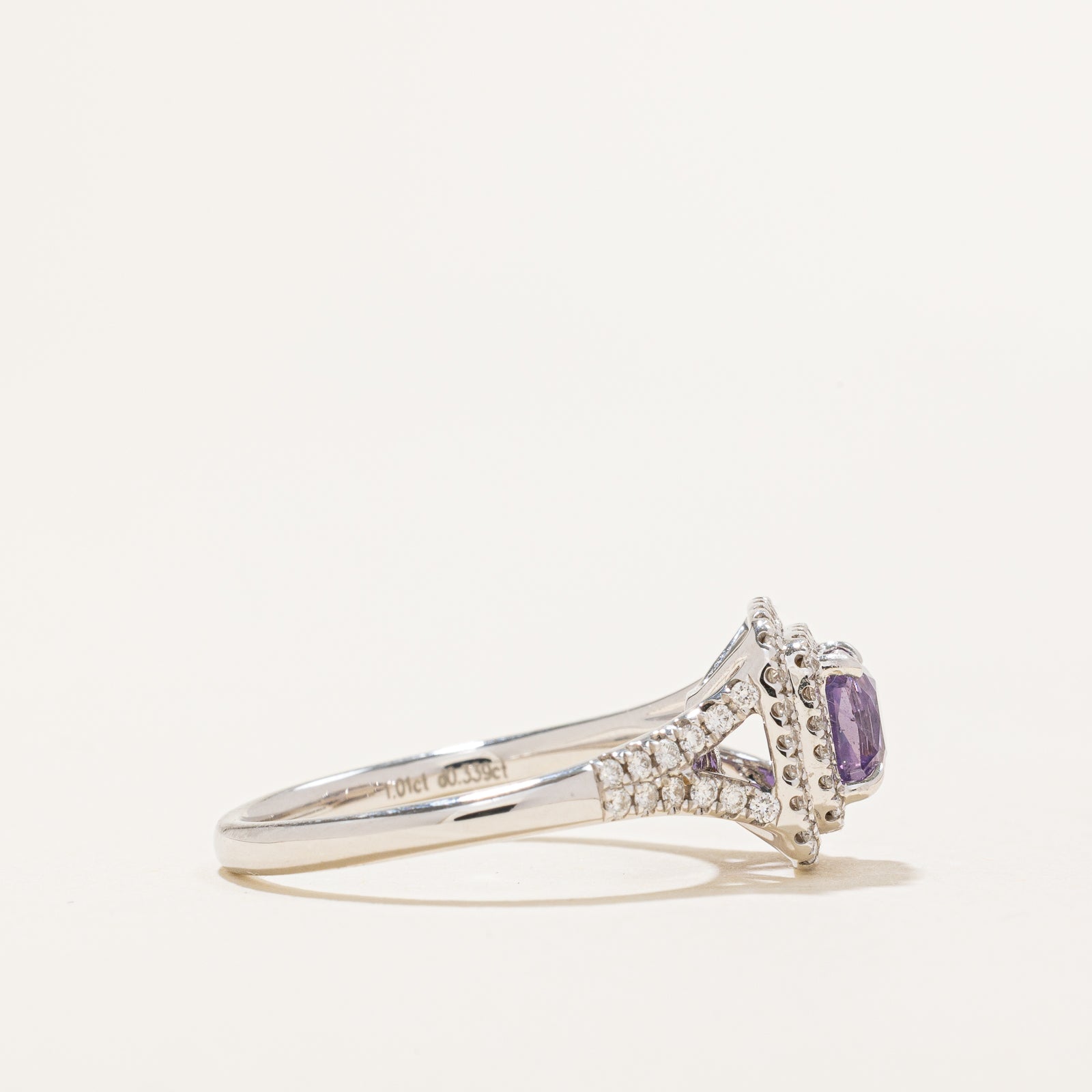 Natural Unheated Violet Sapphire and Diamond Halo Engagement Ring - 1.01ct Sapphire & 0.34ctw Diamonds - Size 6.25 - Perfect for Wedding, Proposal & Anniversary Gifts