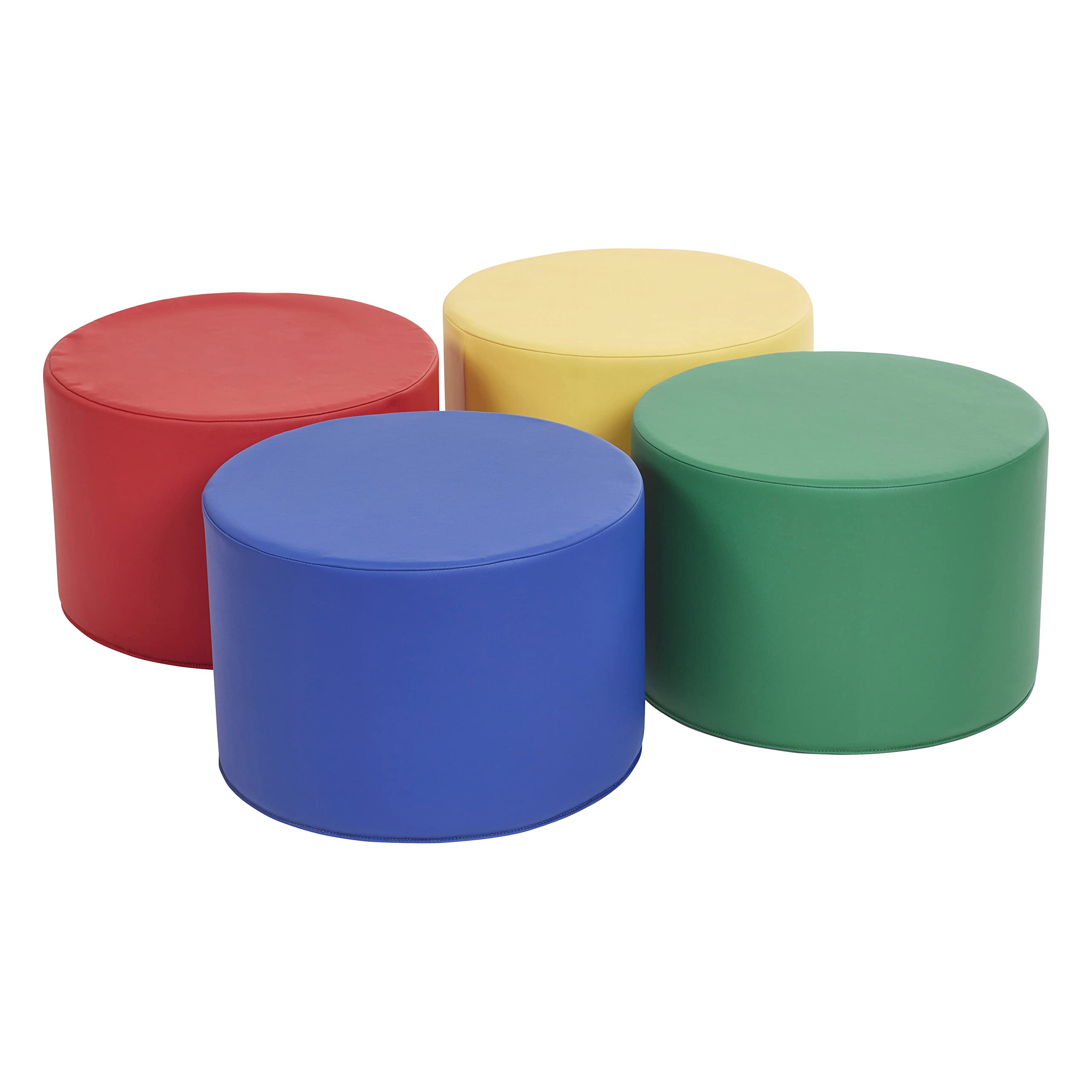 ECR4Kids SoftZone Foam Ottoman Set - 4-Piece Round Flexible Seating for Kids Classroom, Playroom & Home - Assorted Colors for Toddlers & Preschoolers