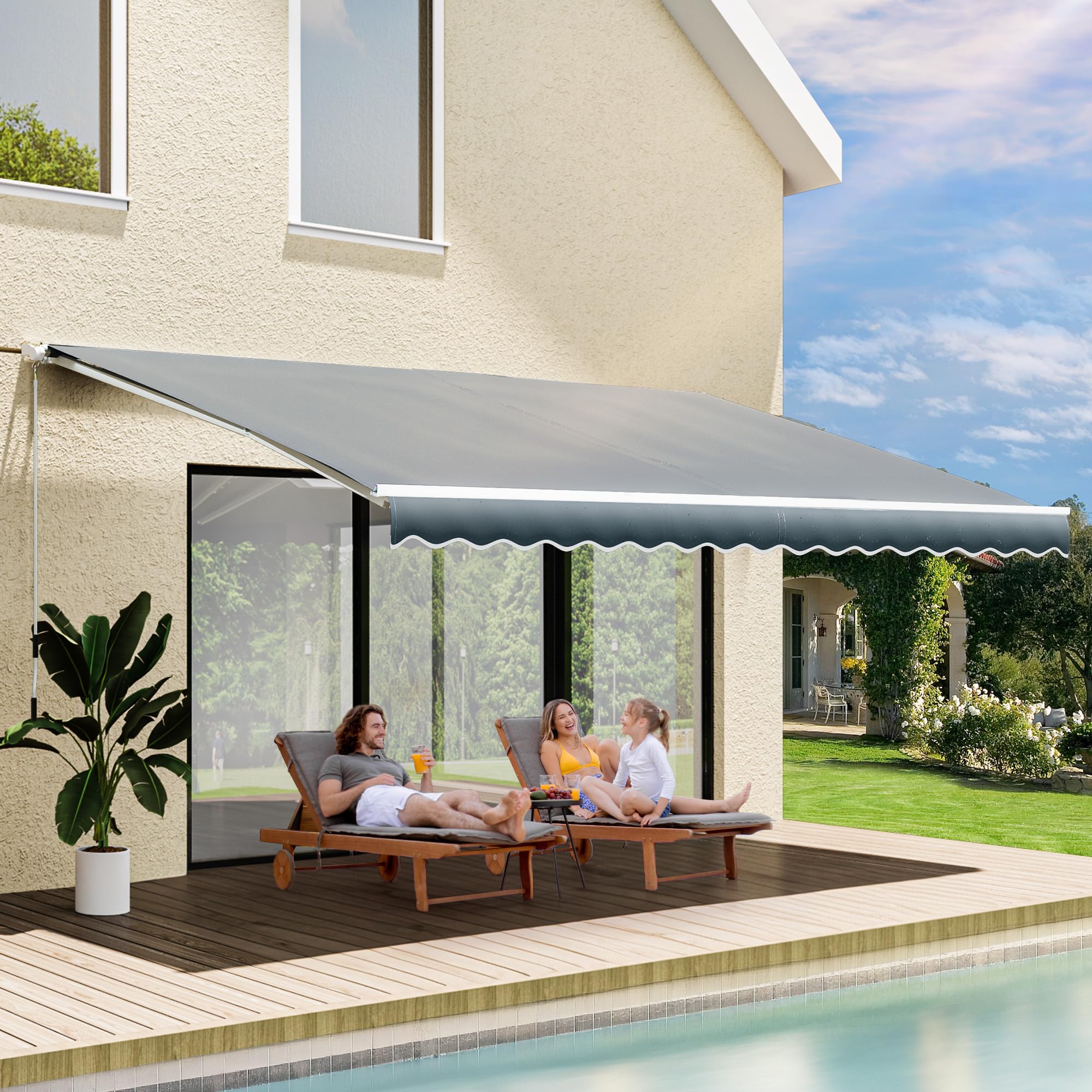 YITAHOME 10' x 8' Retractable Patio Awning - Manual Outdoor Sun Shade Canopy with Crank Handle for Deck, Backyard, Balcony, Garden - Perfect for Outdoor Dining, Lounging, and Sun Protection