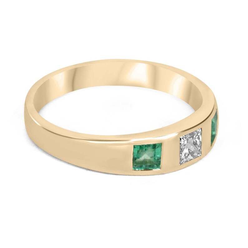 0.68tcw Vivid Green Diamond & Emerald Princess Cut Wedding Band Ring in 14K Gold - Elegant Bridal Jewelry for Engagement, Anniversary & Special Occasions