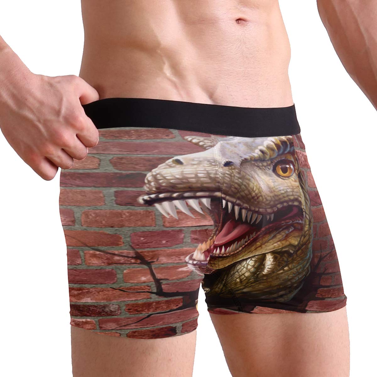 Funny Dinosaur Print Boxer Briefs for Men - Soft Cotton Stretch Underwear with Animal Design - Comfortable for Daily Wear, Gym & Sleep