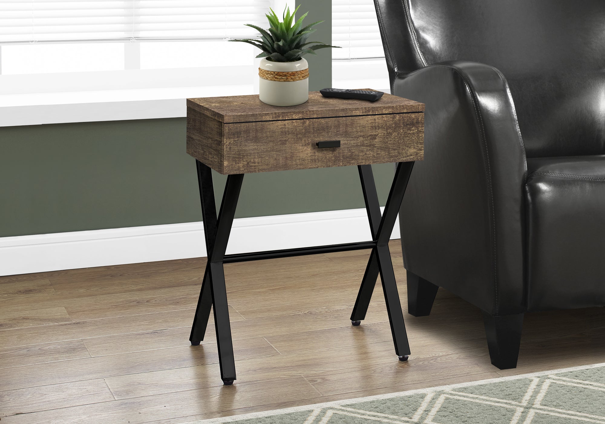 24H Brown Reclaimed Wood Accent Table with Black Metal Legs - Perfect for Living Room, Bedroom, or Entryway Decor