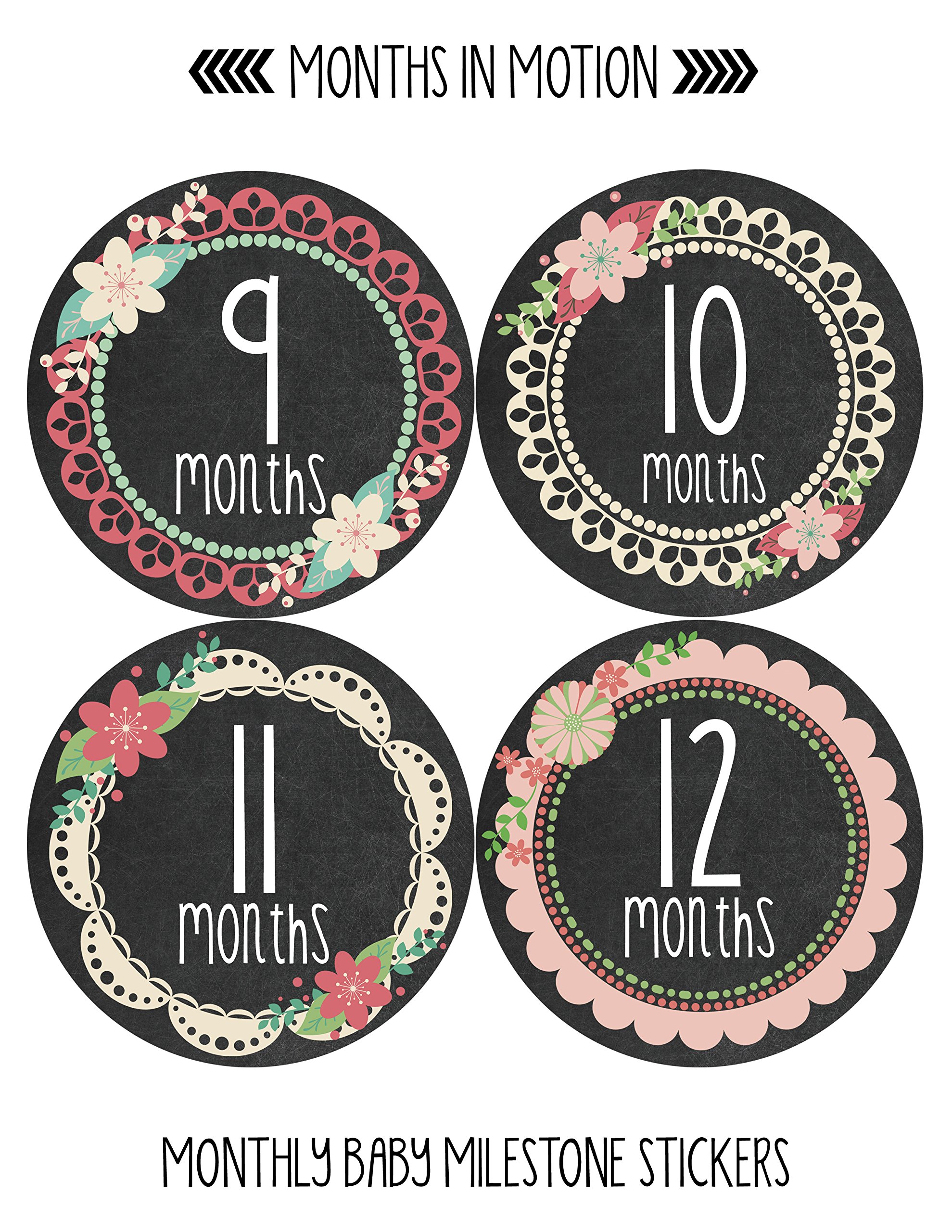 Baby Monthly Milestone Stickers for Newborn Girls - Adhesive Photo Props for 1-12 Month Milestones - Perfect for Baby Photo Shoots, Scrapbooking & Memory Keepsakes