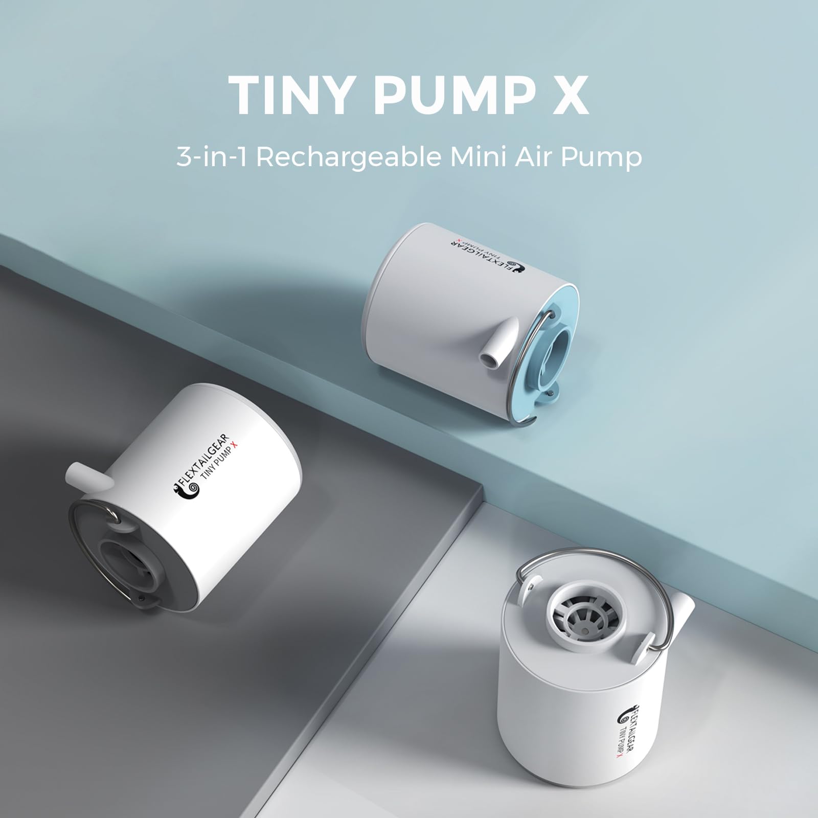 FLEXTAILGEAR Tiny Pump X - Portable Air Pump & Camping Light with 1300mAh Battery | USB Rechargeable for Inflating Sleeping Pads, Pool Floats, Air Beds, Mattresses | Perfect for Camping, Travel, Beach & Pool Parties (Blue)