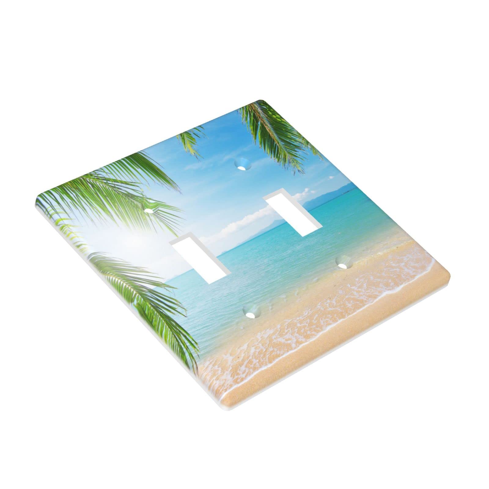 Seascape Ocean Beach Light Switch Cover - Decorative 2-Gang Wall Plate for Double Toggle Switch - Standard Size Light Switch Faceplate - Perfect for Coastal, Beach House & Nautical Home Decor