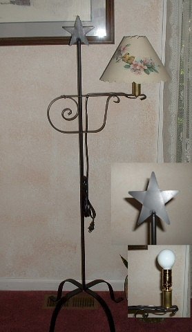 Handcrafted Amish Wrought Iron Floor Lamp with Star Top - Elegant Lighting for Living Room, Bedroom & Office Decor