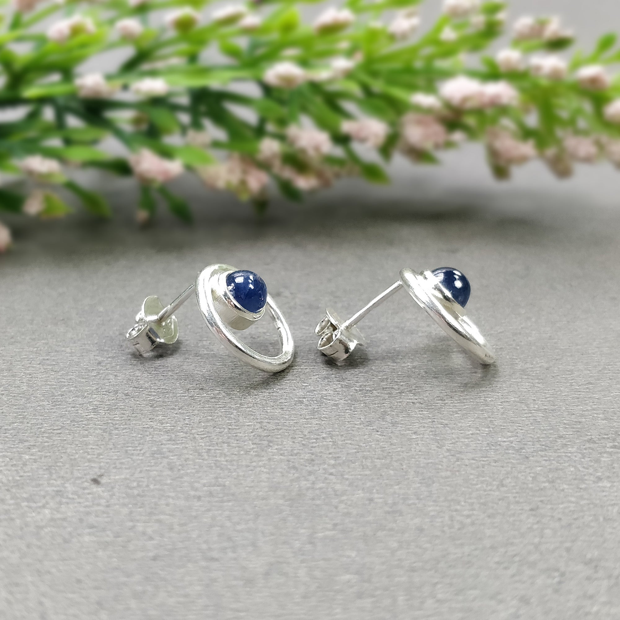 Natural Blue Sapphire Gemstone 925 Sterling Silver Stud Earrings - 2.50gms Round Bezel Set Push Back Earrings with 0.54ct Genuine Sapphire | Perfect for Weddings, Parties & Gift Giving