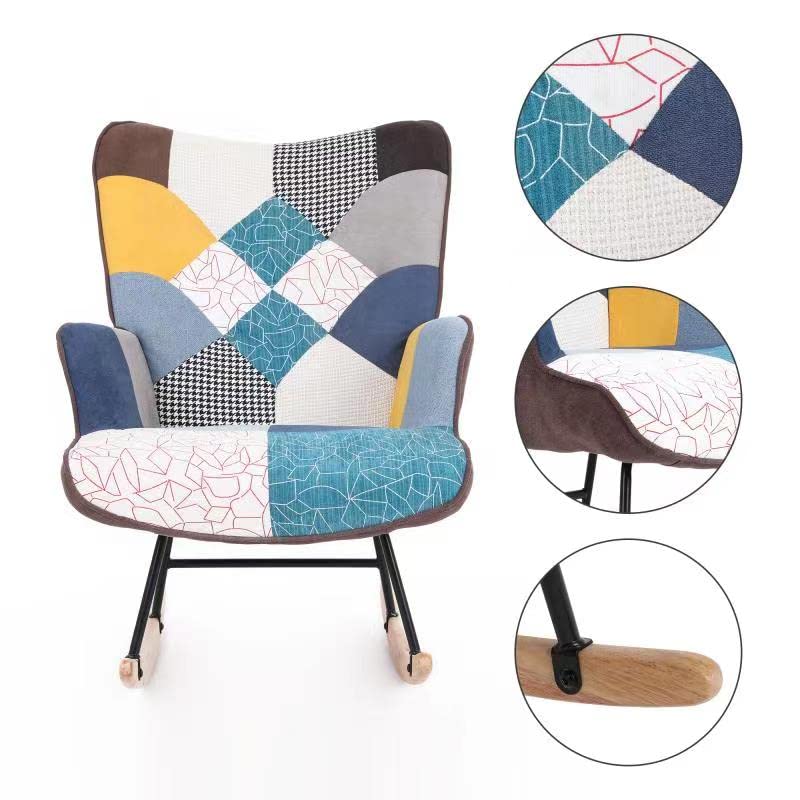 HomVent Upholstered Rocking Chair - Mid Century Modern Fabric Nursery Glider with Tall Back & Wood Base - Comfortable Accent Armchair for Adults & Kids - Perfect for Living Room, Bedroom, Nursery & Relaxation