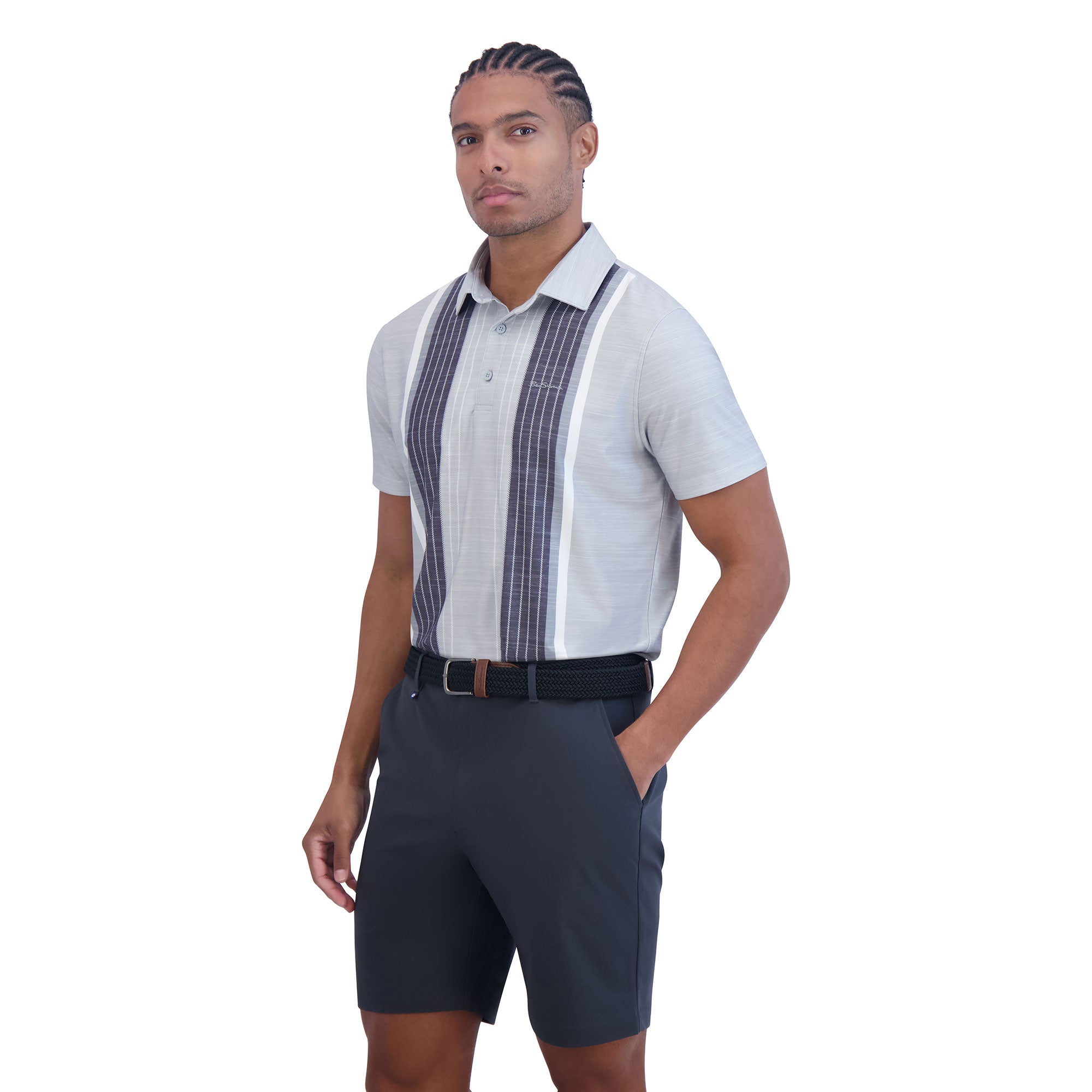 Ben Sherman Men's Vertical Striped Golf Polo Shirt - Breathable & Stylish for Golf, Casual Wear & Outdoor Activities