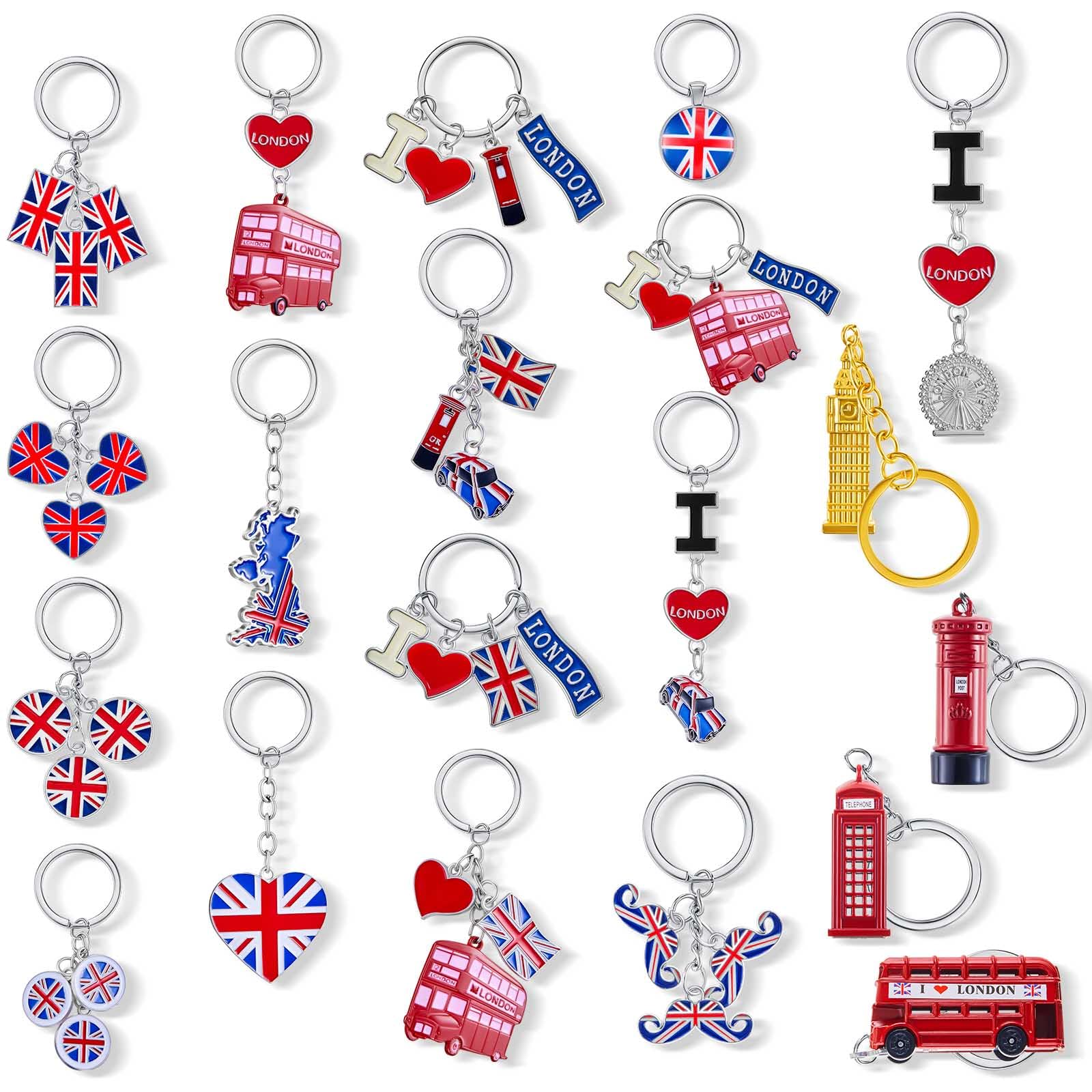 20 Pcs London Souvenir Keychains Bulk - British Themed Gift Key Rings for Christmas Decorations, Party Favors & Travel Gifts (Multi Styles) | Perfect for Holiday Decor, Souvenir Shops & Event Prizes