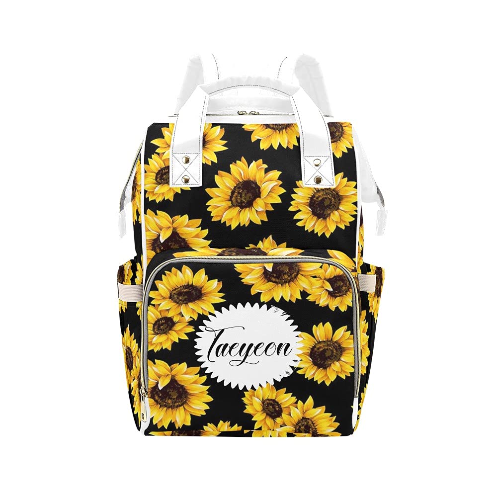 Personalized Sunflower Diaper Backpack - Waterproof Nursing & Nappy Bag for Moms, Baby Essentials Organizer - Perfect Baby Shower Gift & Travel Tote for Outings, Park Visits, and Daycare