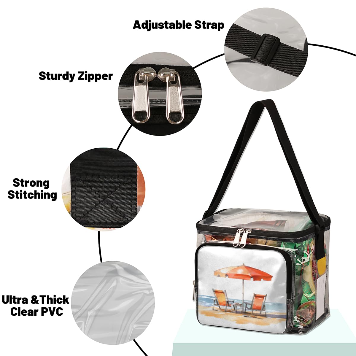 GzLeyigou Clear Transparent Beach Tote Bag with Handles - Waterproof Crossbody Shoulder Bag for Outdoor, Travel, Picnic, Concerts & Sports Events | Perfect for Hawaii Vacation, Pool Party, Stadium Security Check and Summer Beach Essentials