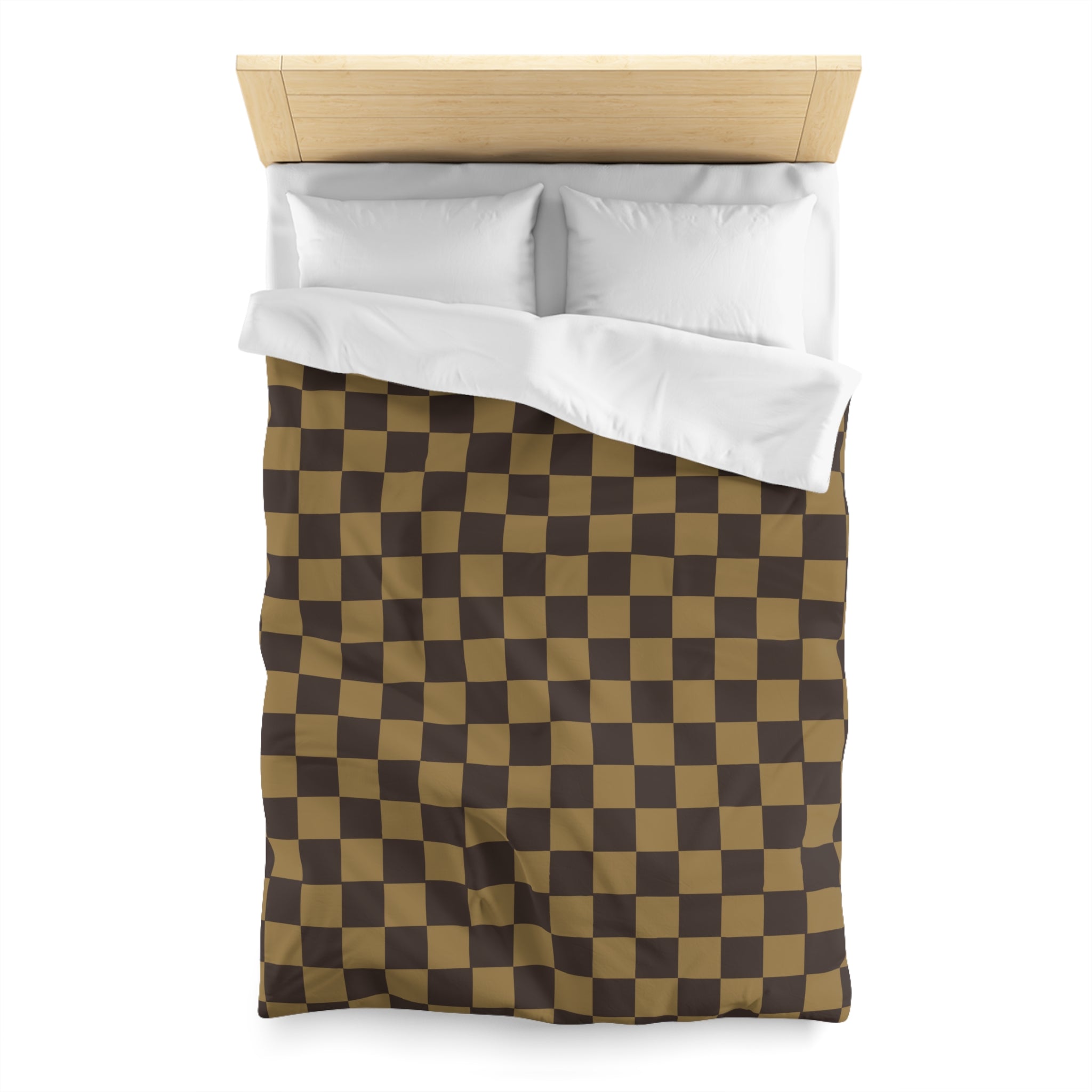 LV-Inspired Checkered Brown Microfiber Duvet Cover Set - Queen, King, Full, Twin Size - Soft Luxury Bedding for Modern Bedroom Decor