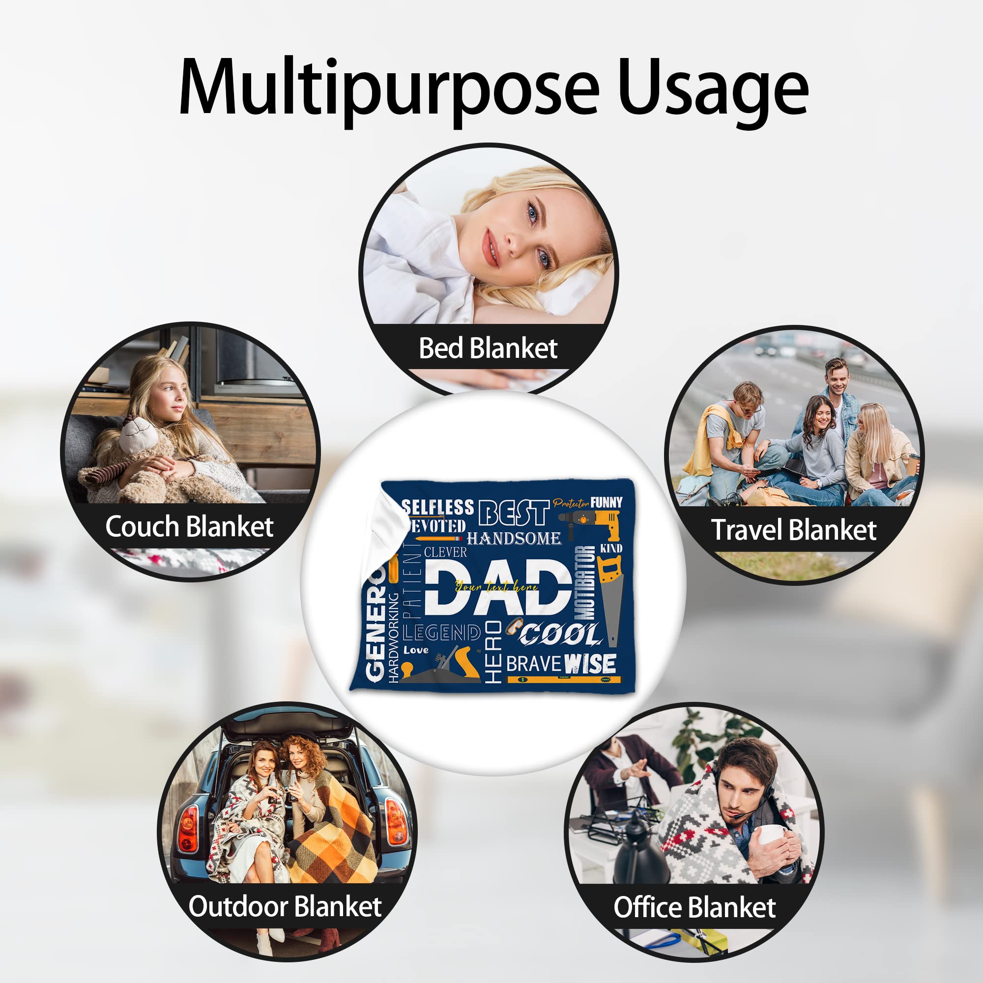 Custom Personalized Text Blanket for Dad - 60x80 Inch Throw Blanket with Name - Unique Father's Day, Birthday & Memorial Gift for Dad - Cozy & Heartwarming Gift for Home, Office & Travel
