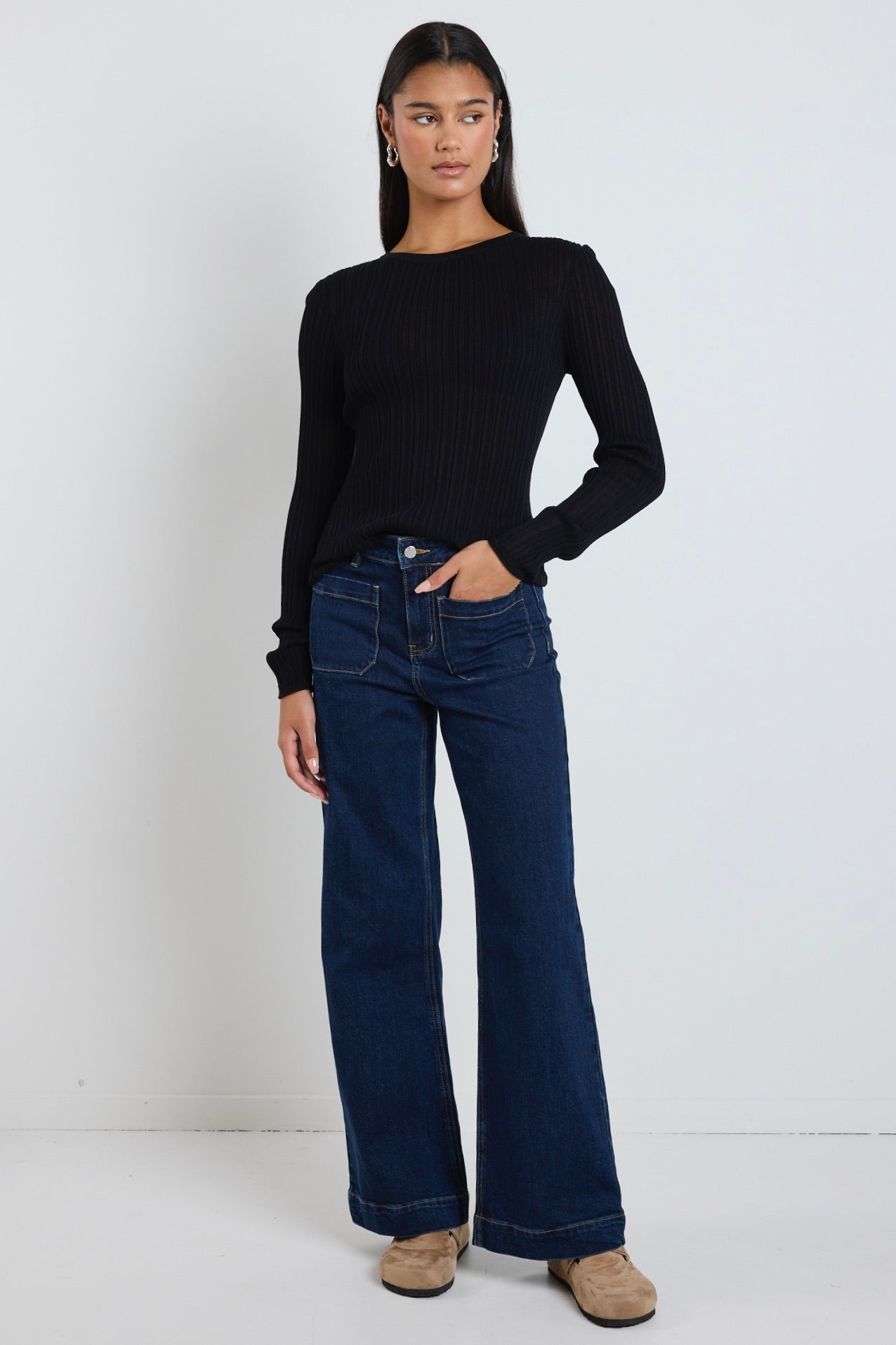 Fragment Black Sheer Long Sleeve Knit Top for Women - Elegant Lace Detail Casual Wear for Date Night & Evening Outfits