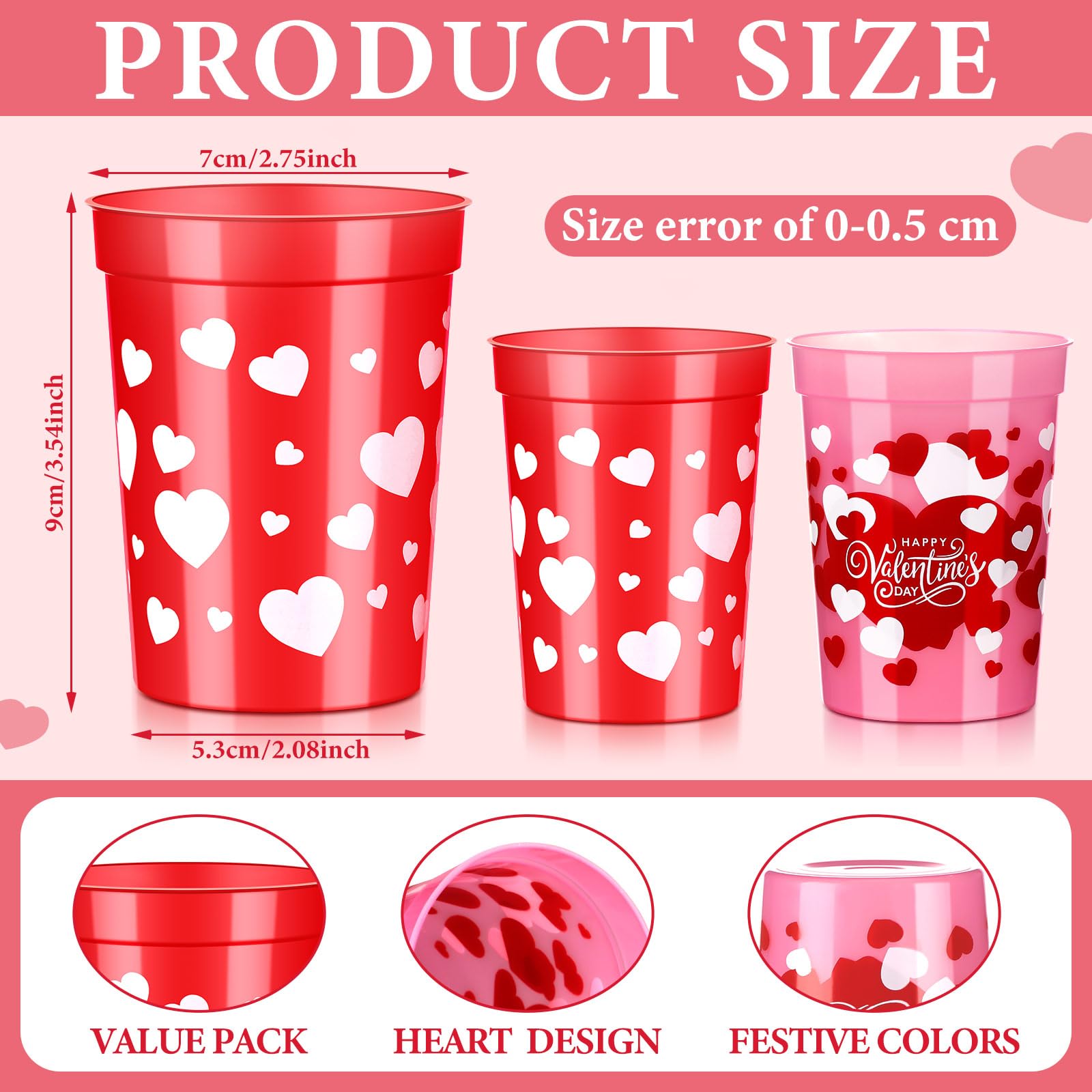 48-Pack Layhit Valentine's Day Plastic Cups - 8oz Reusable Heart-Patterned Drink Tumblers in Red & Pink for Valentine's Parties, Weddings & Celebrations | Bulk Party Supplies for Romantic Events & Couple Gatherings