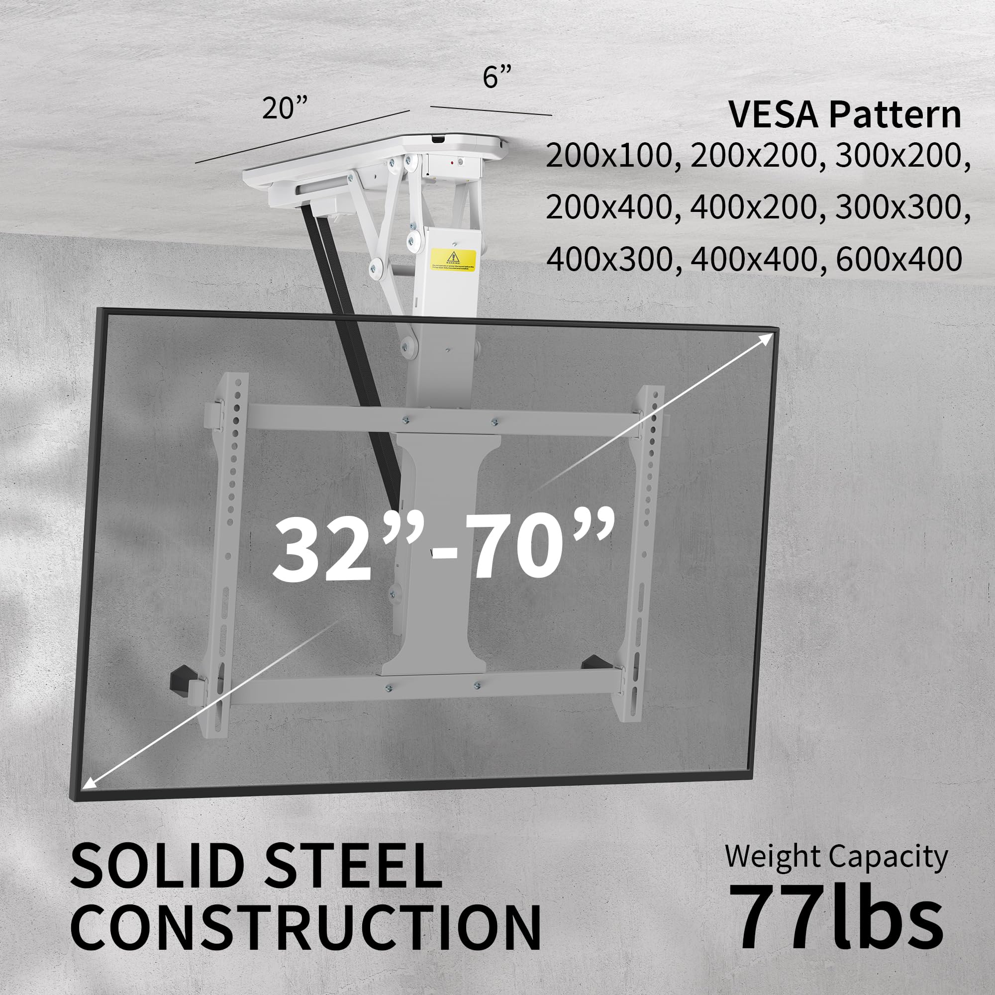 VIVO Electric Ceiling TV Mount for 32-70 Inch Screens, Motorized Flip Down Pitched Roof VESA Bracket, Heavy Duty Adjustable TV Bracket for Home Theater, Living Room, Bedroom, Basement - White (MOUNT-E-FD70W)