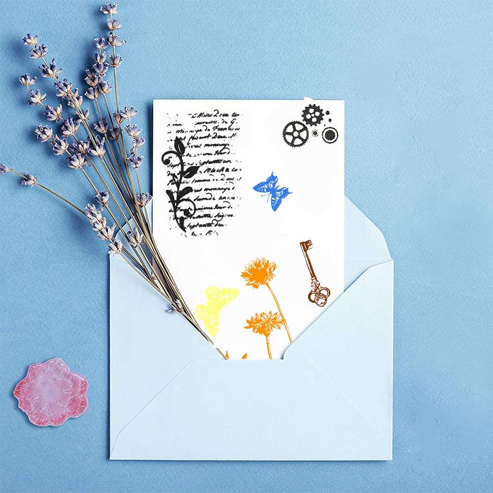 Butterfly Daisy Flower Clear Stamps for Card Making, DIY Scrapbooking, Embossing - Transparent Silicone Seal Stamps with Words Background - Perfect for Greeting Cards, Journals, Album Decor & Craft Projects
