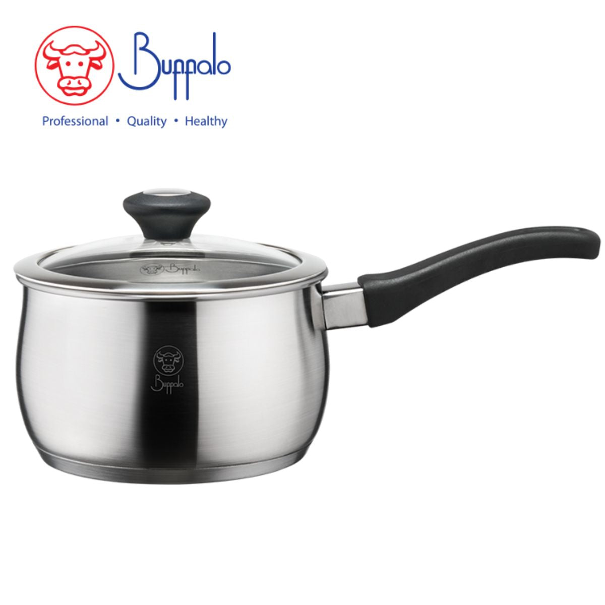 Buffalo PRECIOUS Stainless Steel Thick Bottom Electric Wood Single Handle Pot with Glass Lid (18X11CM/2.85L) - Perfect for Slow Cooking, Soup Making & Kitchen Use