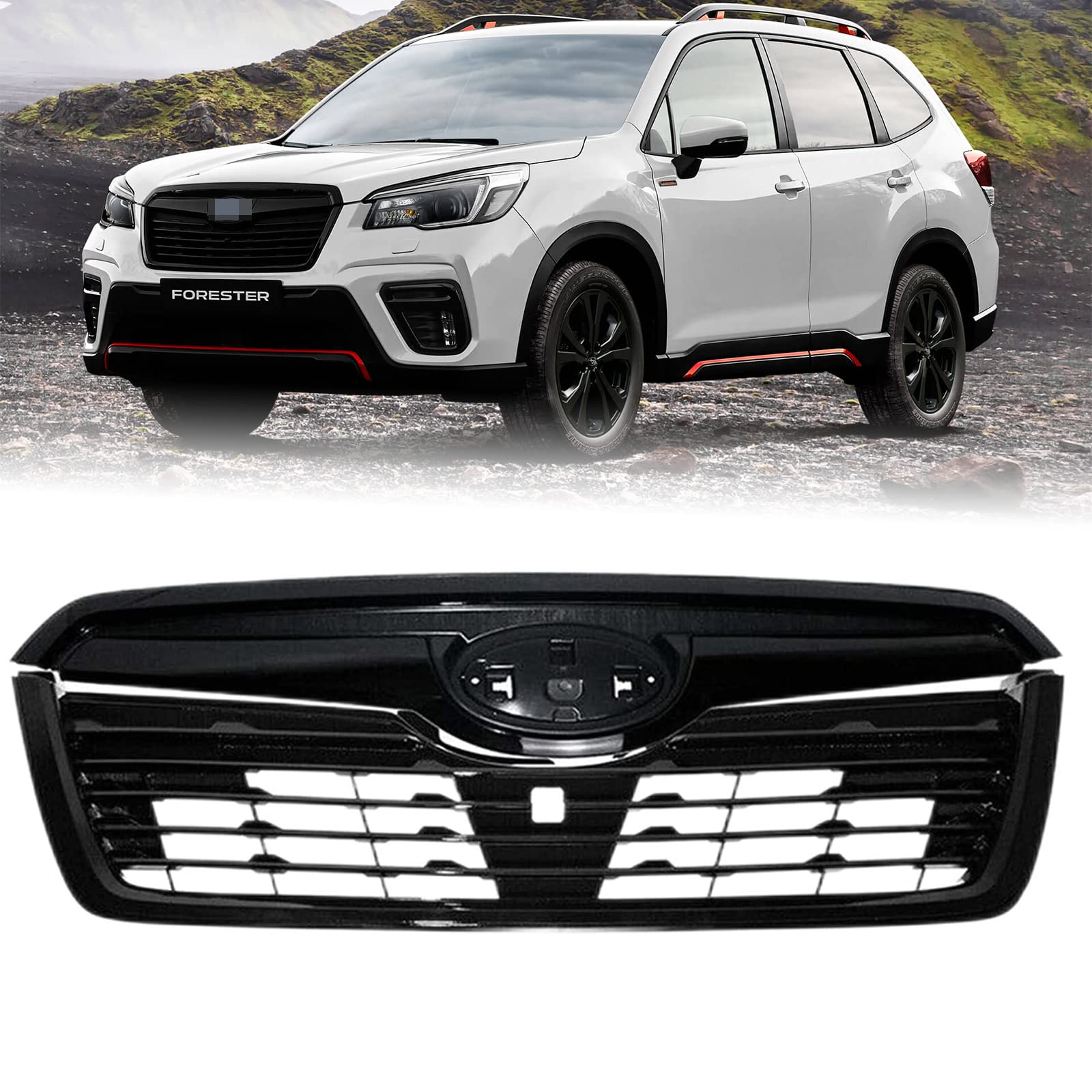 2019-2021 Subaru Forester Front Bumper Upper Grille Mesh Grill Gloss Black Replacement Assembly - Perfect for Off-Road Protection & Style Enhancement