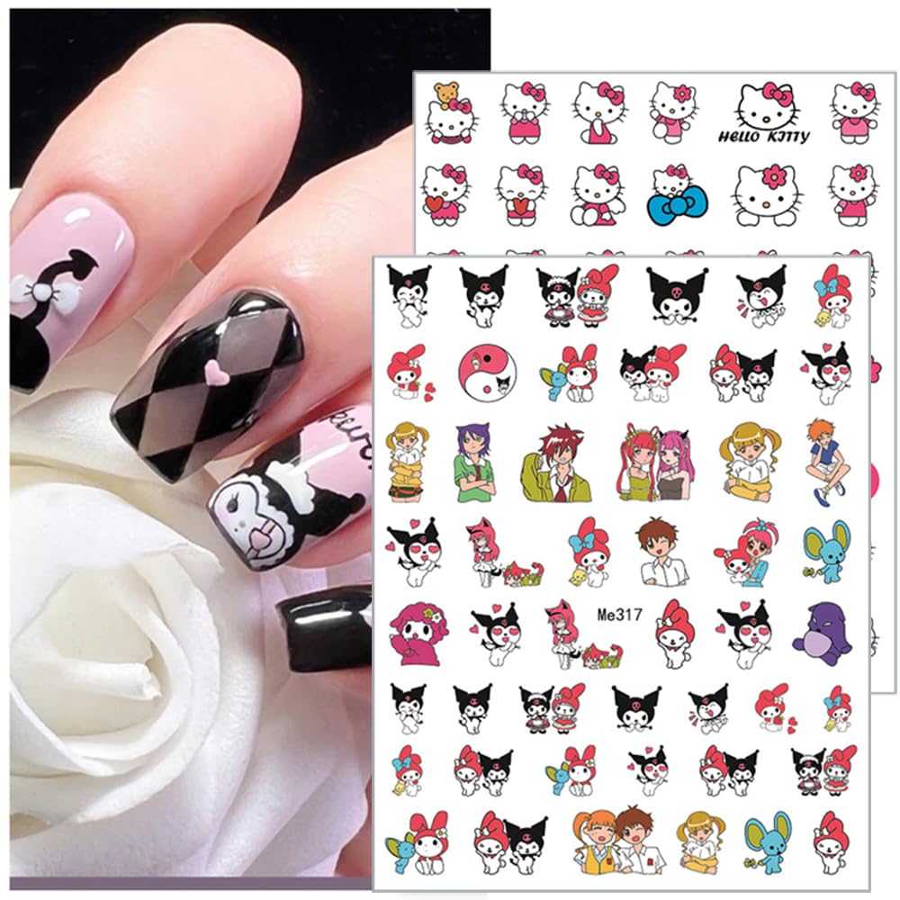 8 Sheets 3D Cute Nail Art Stickers - Self Adhesive Kawaii Cartoon Butterfly & Flower Designs - DIY Nail Decals for Women & Girls - Perfect for Acrylic Nails, Manicures & Party Nail Art Decorations
