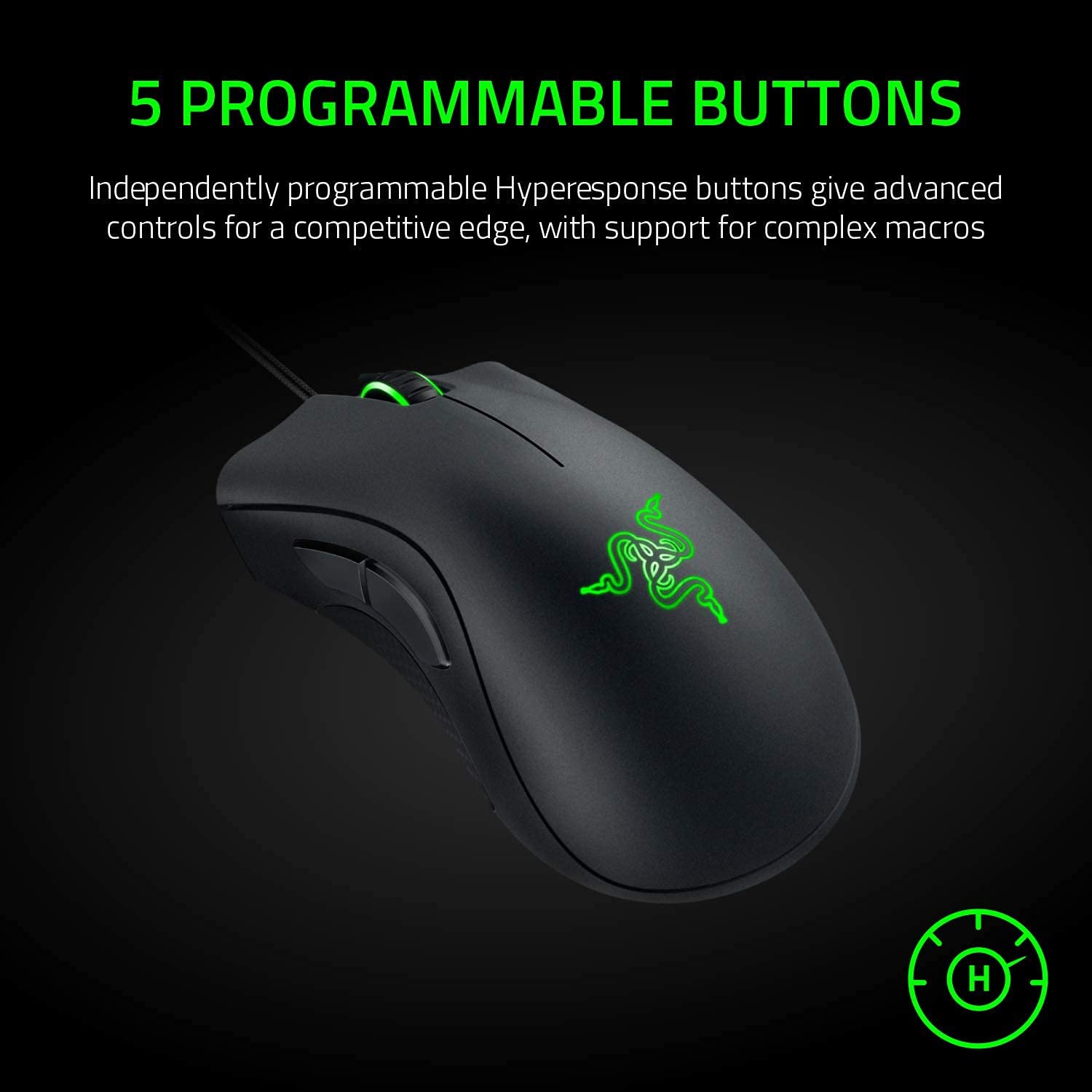 Razer DeathAdder Essential Wired Gaming Mouse - 6400 DPI Optical Sensor, 5 Programmable Buttons, Mechanical Switches, Rubber Side Grips - Classic Black - Perfect for FPS, MOBA, and PC Gaming