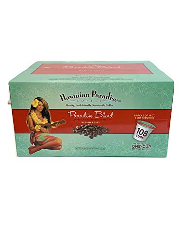 Hawaiian Paradise Coffee Paradise Blend Single Serve Cups - Medium Roast (108 Count) - Compatible with Keurig K-Cup Brewers - Perfect for Home, Office & Travel