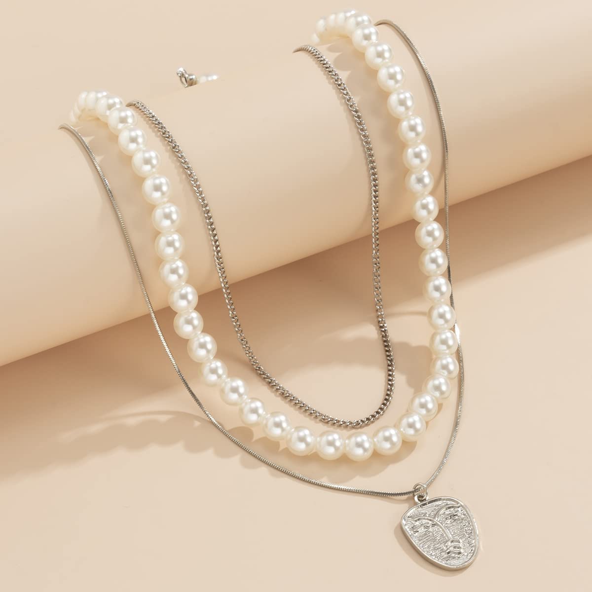 Jumwrit Pearl Layered Necklace with Face Pendant & Adjustable Snake Chain - Elegant Tiny Chain Necklace for Women & Girls | Perfect for Date Night, Parties & Everyday Wear