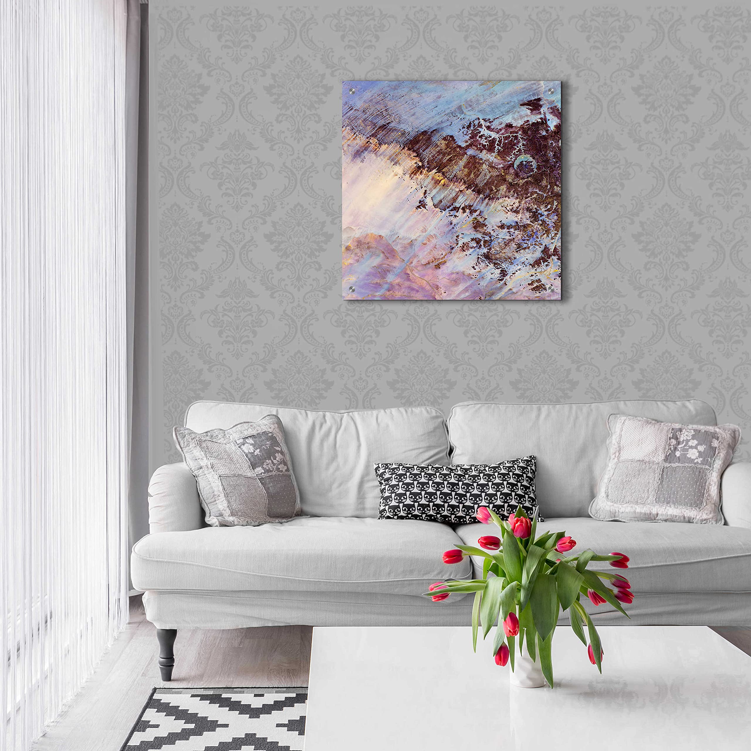 Epic Art 'Earth as Art: Storm Amid the Calm' - 24x24 Inch Modern Acrylic Glass Wall Decor - Vibrant Abstract Landscape Painting for Living Room, Office & Home Decoration