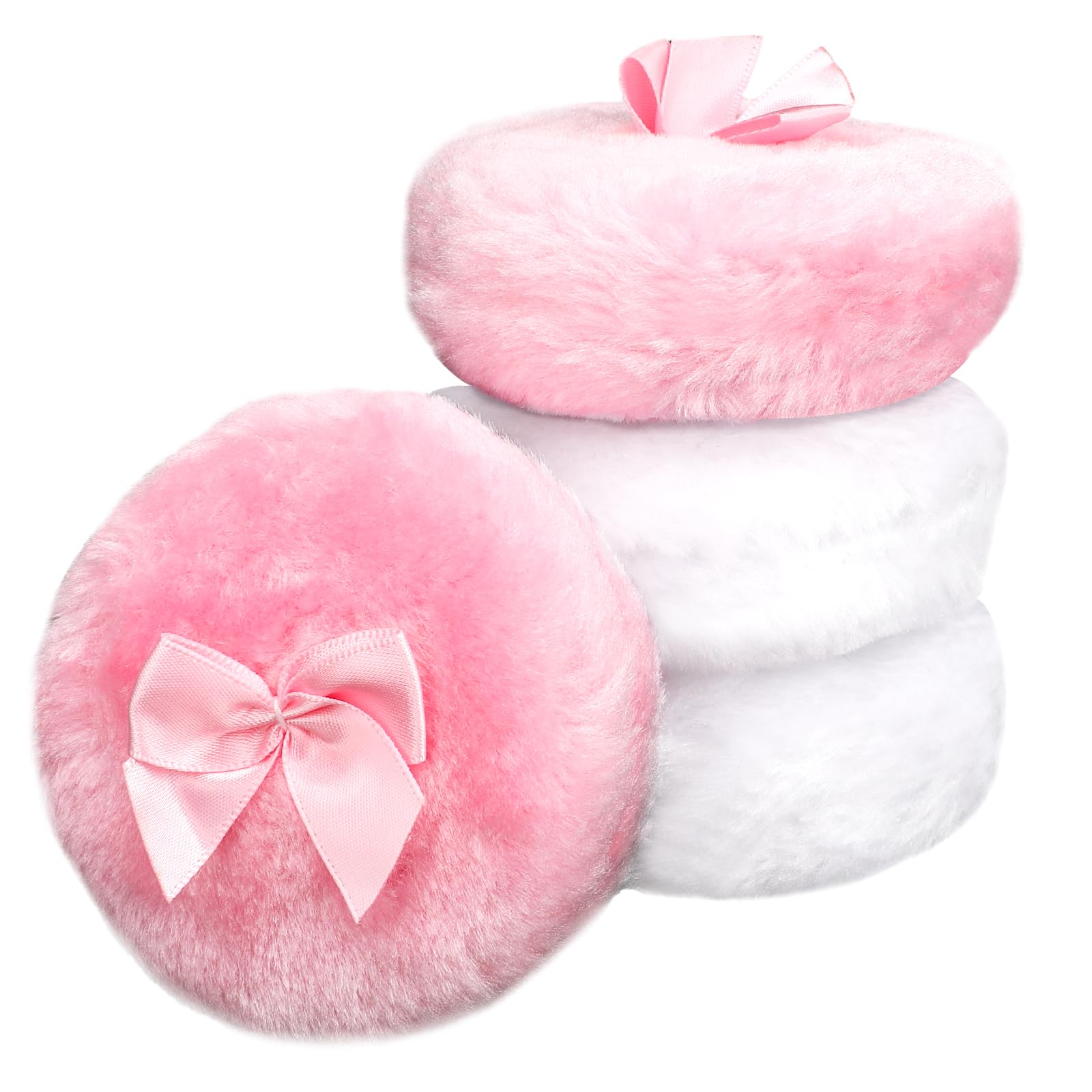 4Pcs Large Fluffy Powder Puff Set - Ultra Soft Face & Body Makeup Puffs for Loose Powder, Washable & Reusable (White/Pink) - Perfect for Daily Makeup Application & Touch-Ups