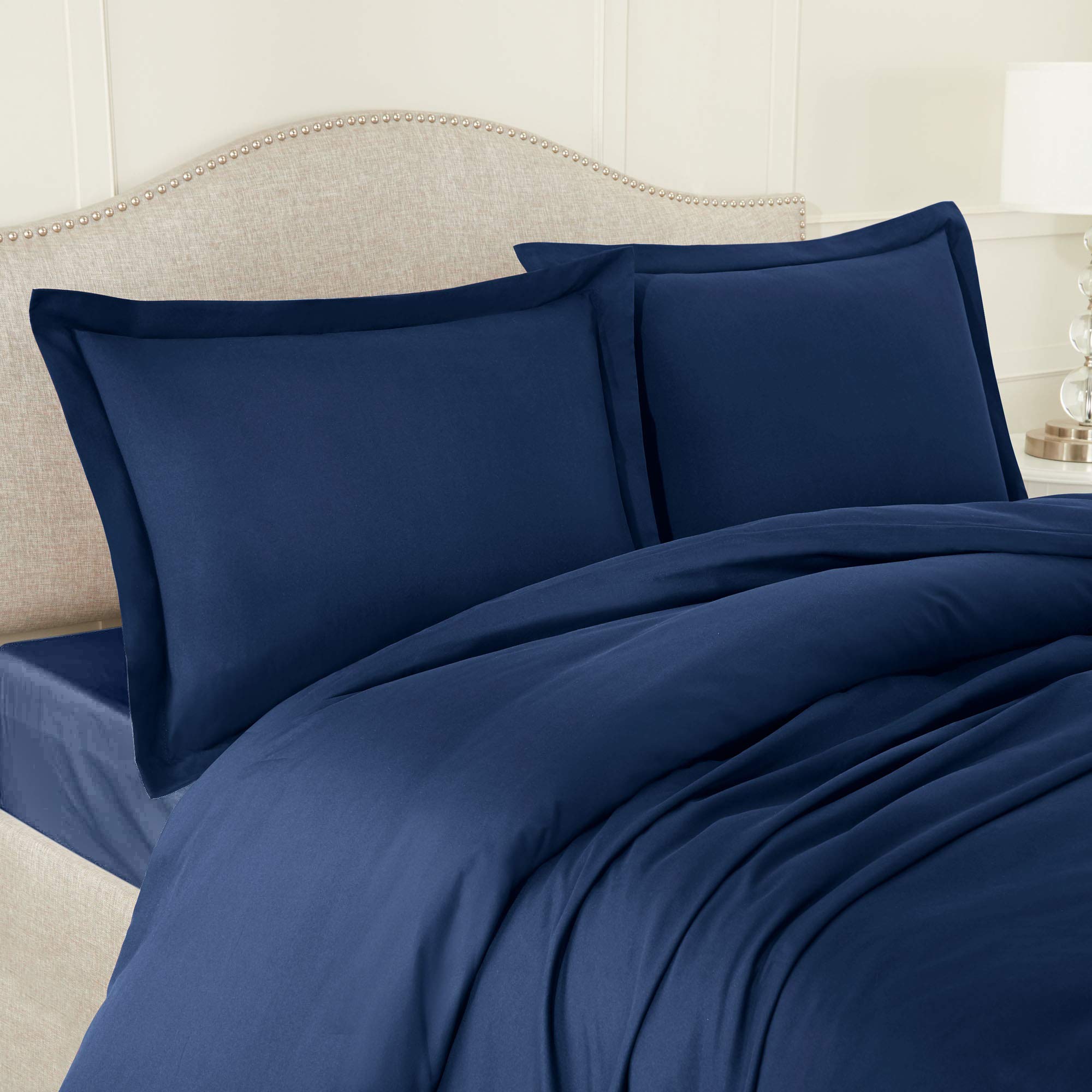 Premium King Size Bedding Set with Comforter - Navy Blue Microfiber Duvet Cover Set Includes Comforter & 2 Pillow Shams - Soft Luxury Bedding for Master Bedroom, Guest Room & Hotel Use