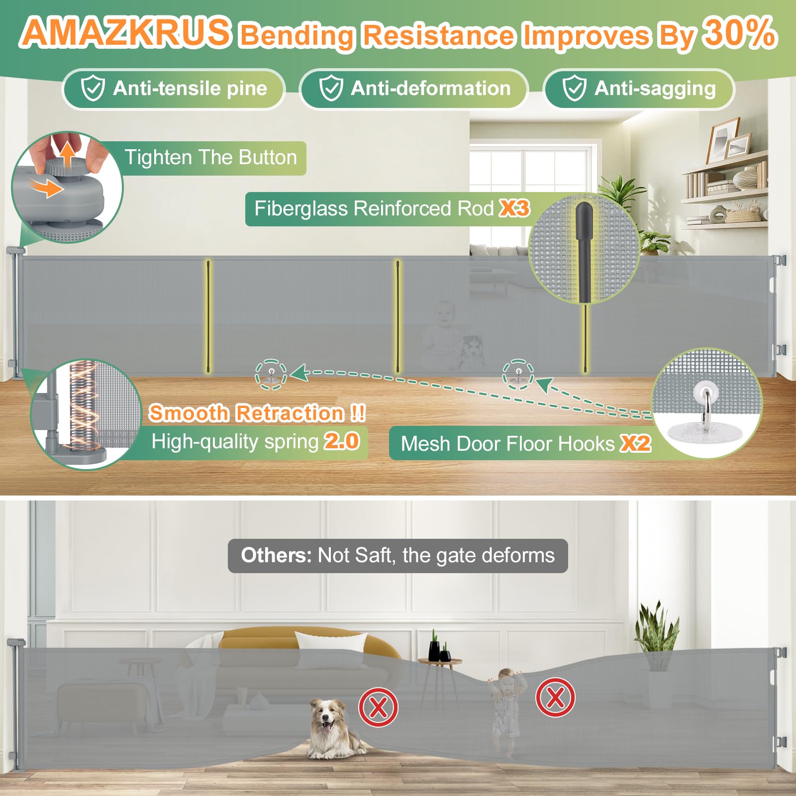 200'' Extra Wide Retractable Baby Gate & Dog Gate - 35